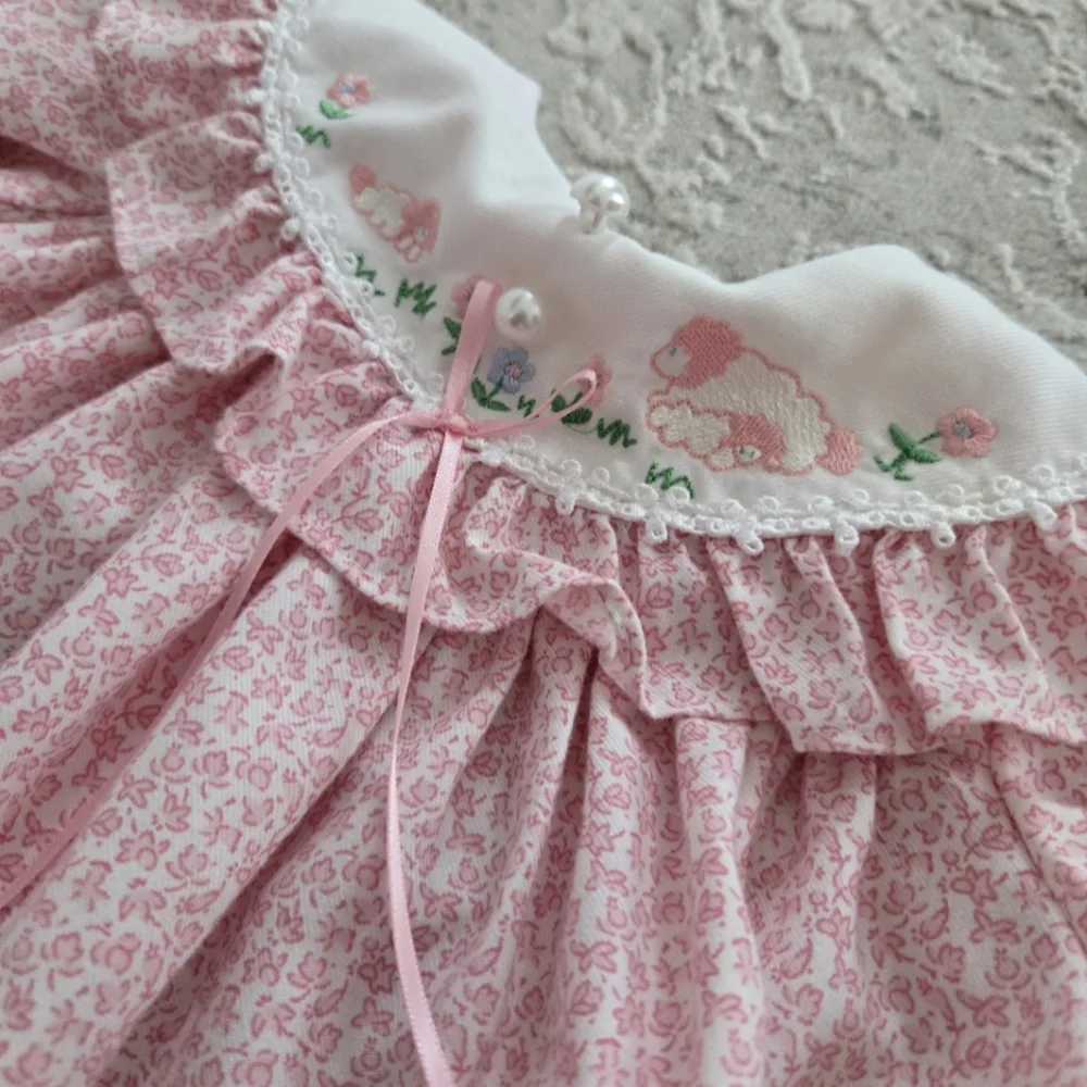 Vintage 1980s-1990s Pink Ruffled Baby Dress And Bloomers Set